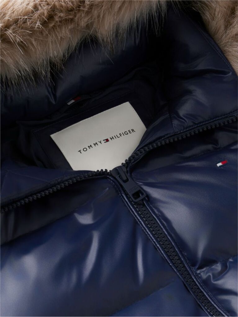 Blue Essential Faux Fur Trim Down Jacket  Girls