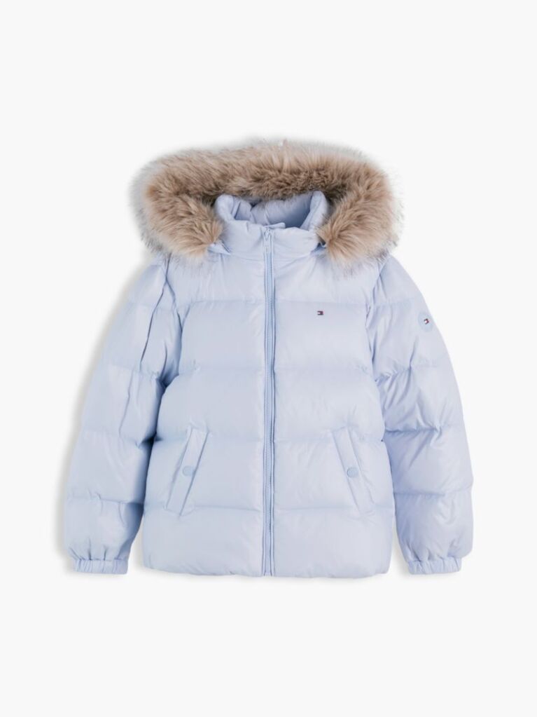 Blue Essential Faux Fur Trim Down Jacket  Girls