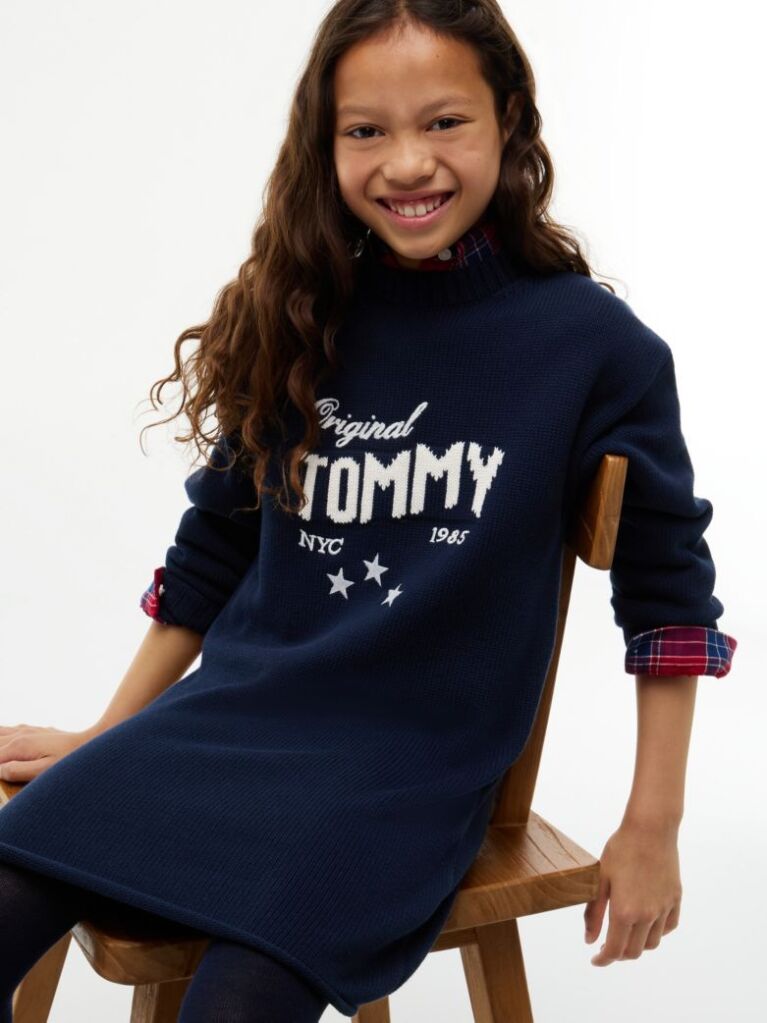 Blue Intarsia Logo Relaxed Jumper Dress  Girls