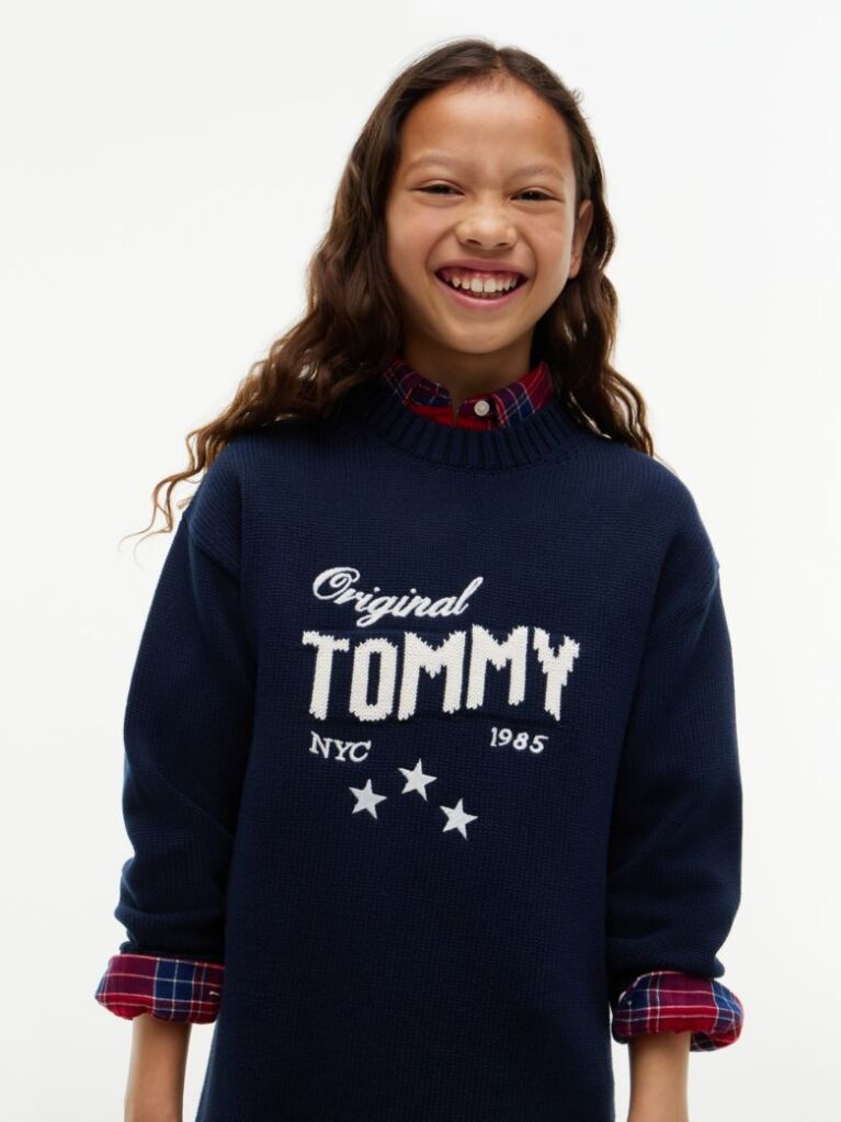 Blue Intarsia Logo Relaxed Jumper Dress  Girls