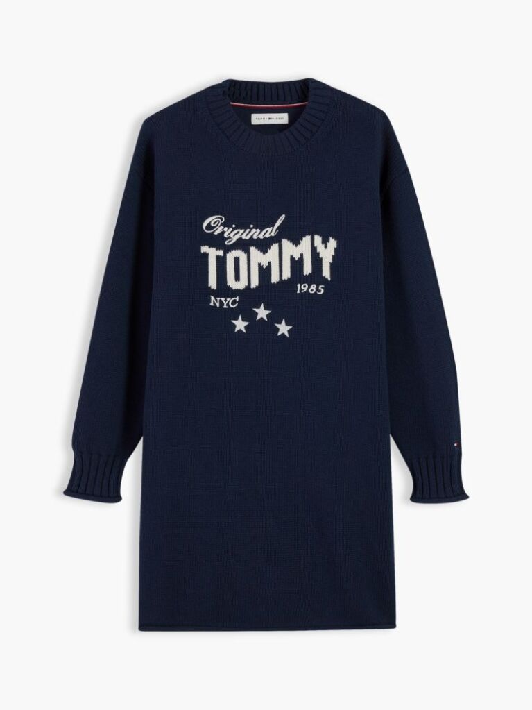Blue Intarsia Logo Relaxed Jumper Dress  Girls