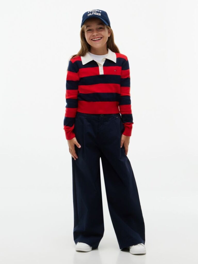 Blue Essential Wide Leg Twill Trousers  Girls