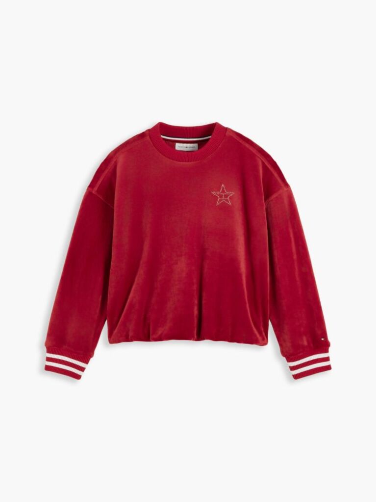 Rosu Bluza De Trening Cu Guler Rotund Si Logo Din Velur  Fete