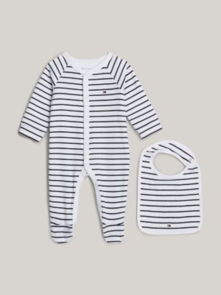 Multi Stripe Rib-Knit Coverall And Bib Gift Box  Newborn