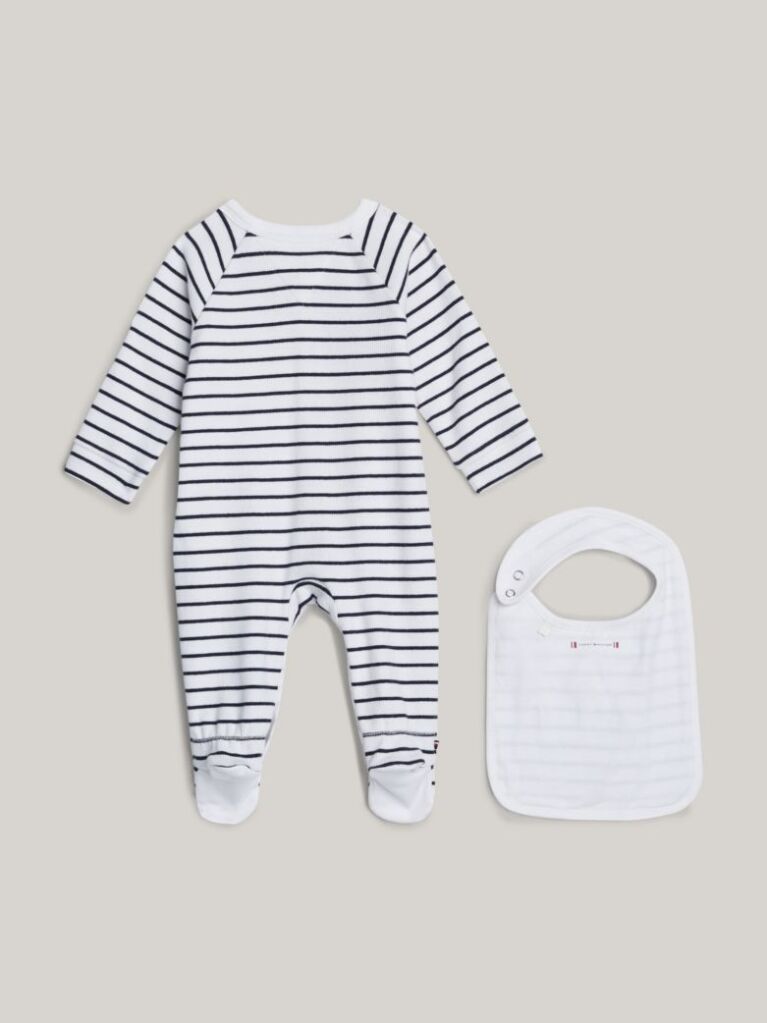 Multi Stripe Rib-Knit Coverall And Bib Gift Box  Newborn