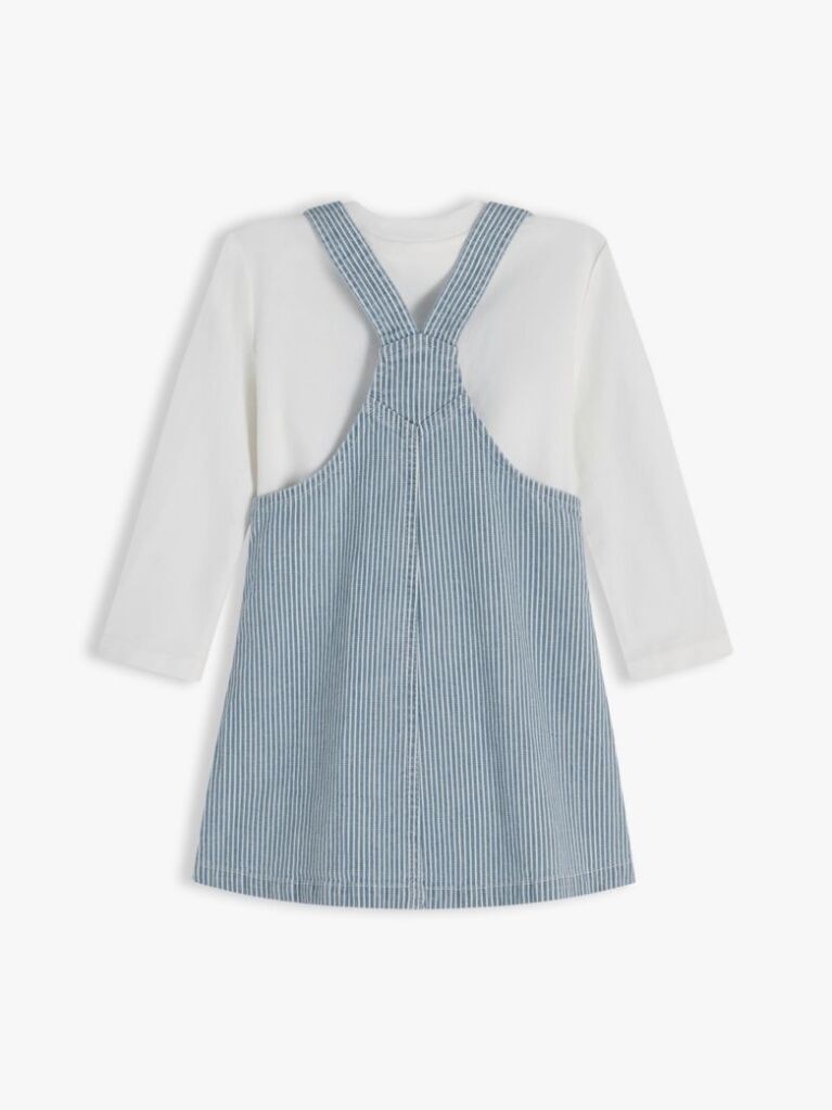 Multi Denim Stripe Dungaree Dress And T-Shirt Set  Newborn