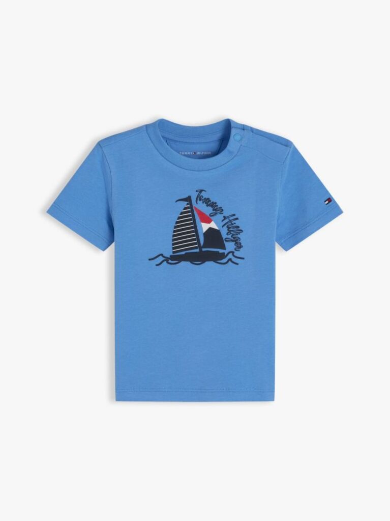 Blue T-Shirt Cu Model De Barca Graphic  Nou nascuti