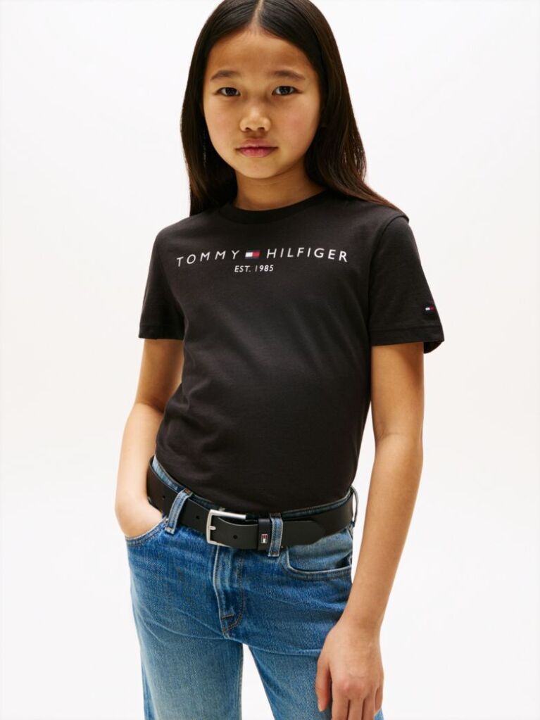 Negru Essential Organic Cotton Logo T-Shirt  Copii unisex