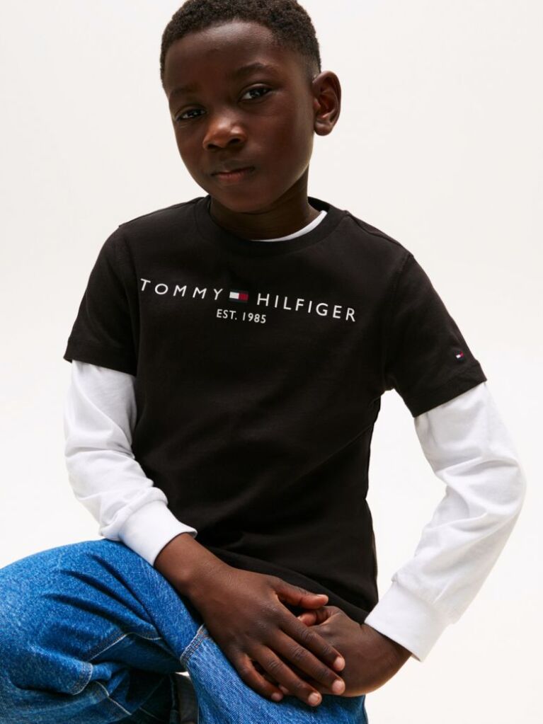 Negru Essential Organic Cotton Logo T-Shirt  Copii unisex