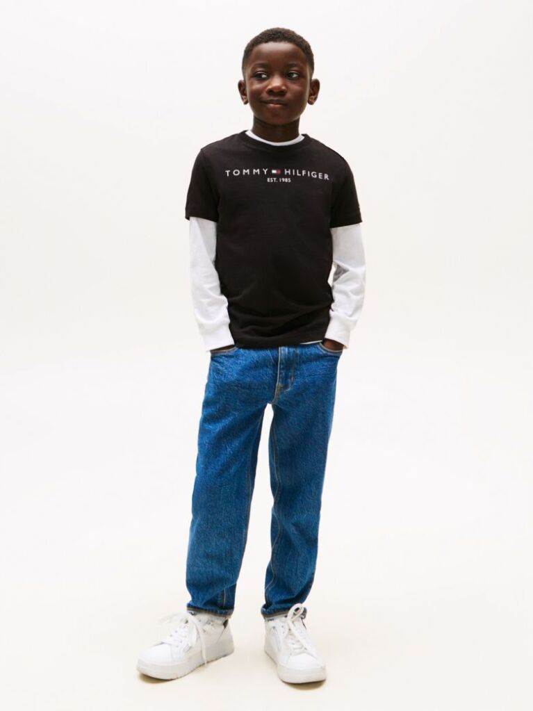 Negru Essential Organic Cotton Logo T-Shirt  Copii unisex
