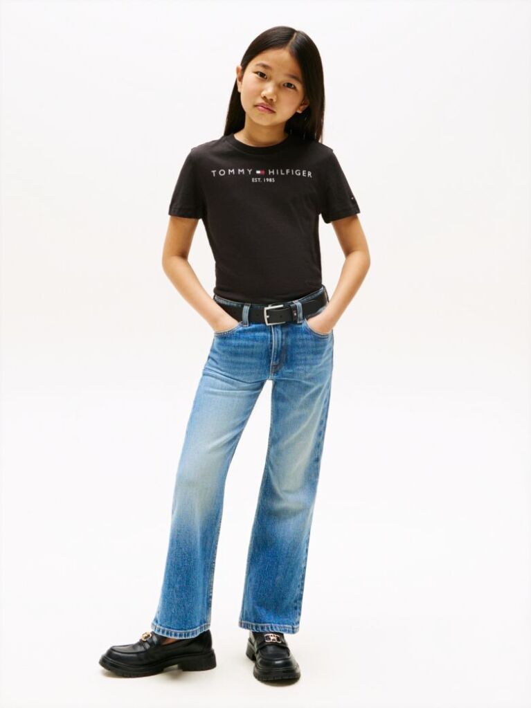Negru Essential Organic Cotton Logo T-Shirt  Copii unisex