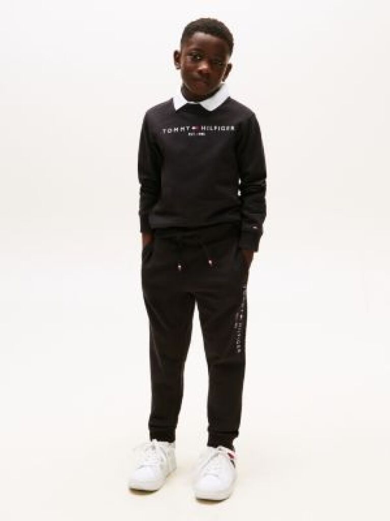 Negru Joggers Din Bumbac Organic Cu Logo Essential  Copii unisex