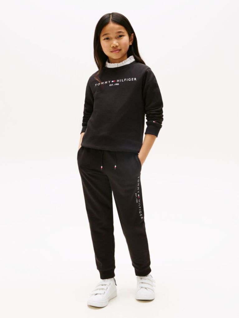 Negru Joggers Din Bumbac Organic Cu Logo Essential  Copii unisex