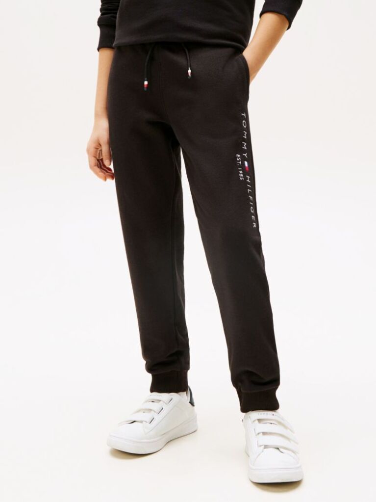 Negru Joggers Din Bumbac Organic Cu Logo Essential  Copii unisex