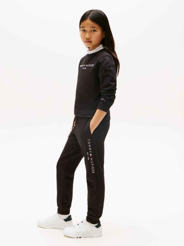 Negru Joggers Din Bumbac Organic Cu Logo Essential  Copii unisex