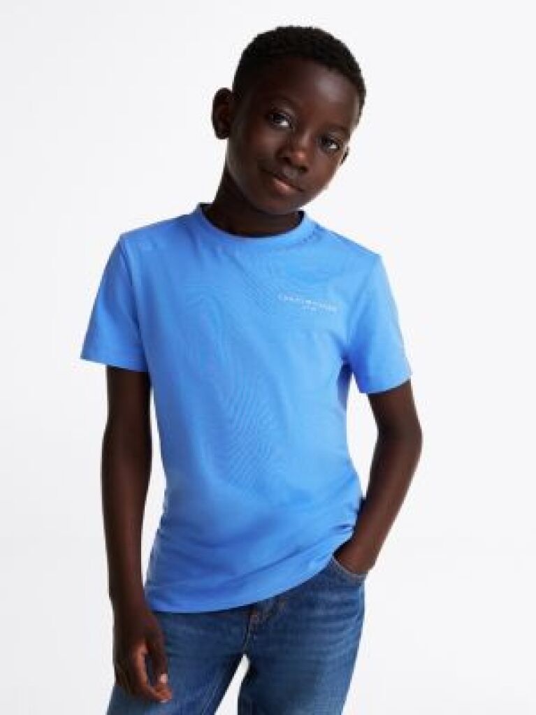 Blue Tricou Cu Guler Rotund Si Logo  Copii unisex
