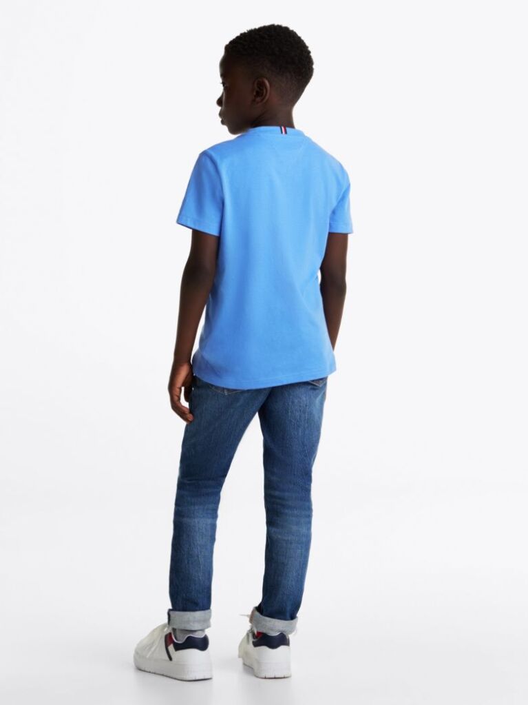 Blue Tricou Cu Guler Rotund Si Logo  Copii unisex