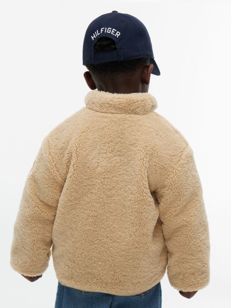 Beige Varsity Logo Patch Teddy Jacket  Kids Unisex