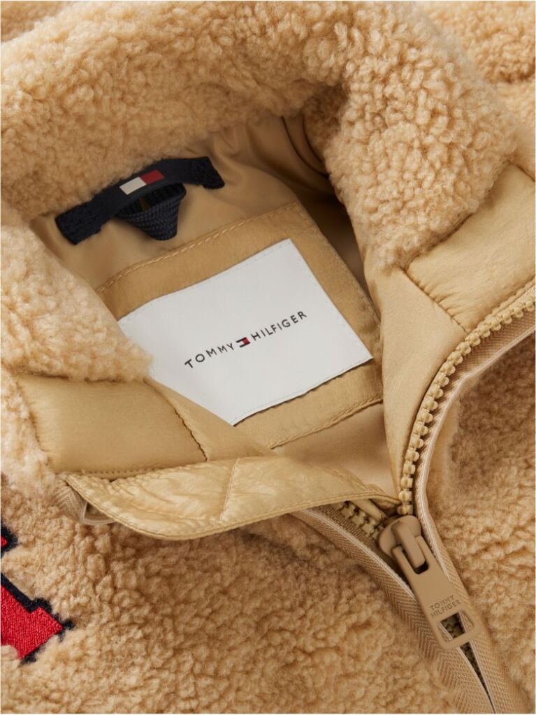 Beige Varsity Logo Patch Teddy Jacket  Kids Unisex