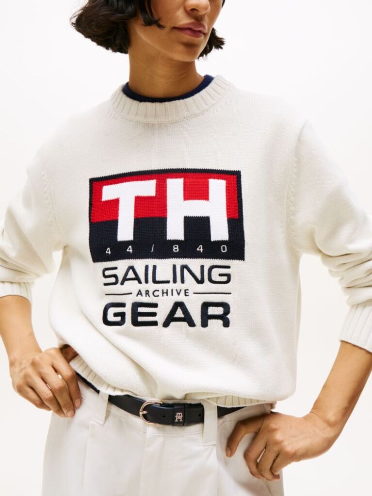 Bej Pulover Hilfiger Sailing Rib-Knit Intarsia Logo  Unisex