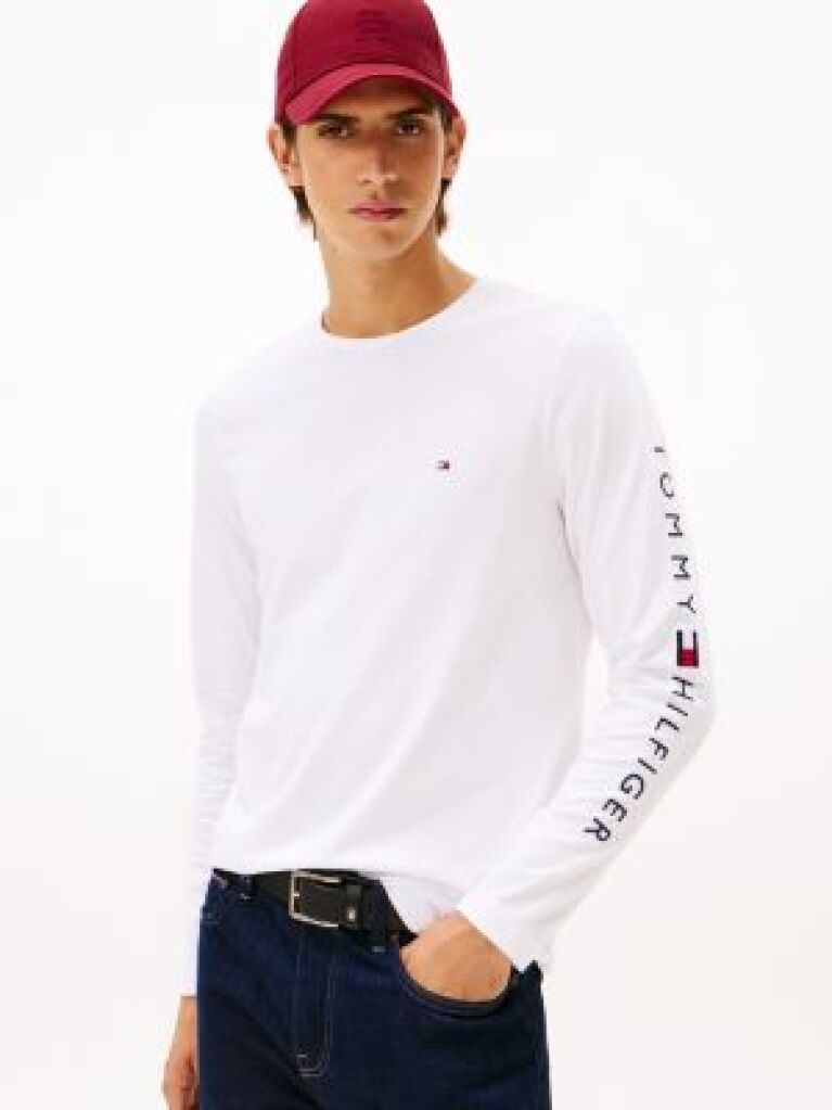 Alb Tricou Cu Maneca Lunga Slim Fit  Barbati