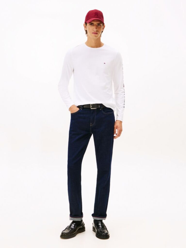 Alb Tricou Cu Maneca Lunga Slim Fit  Barbati