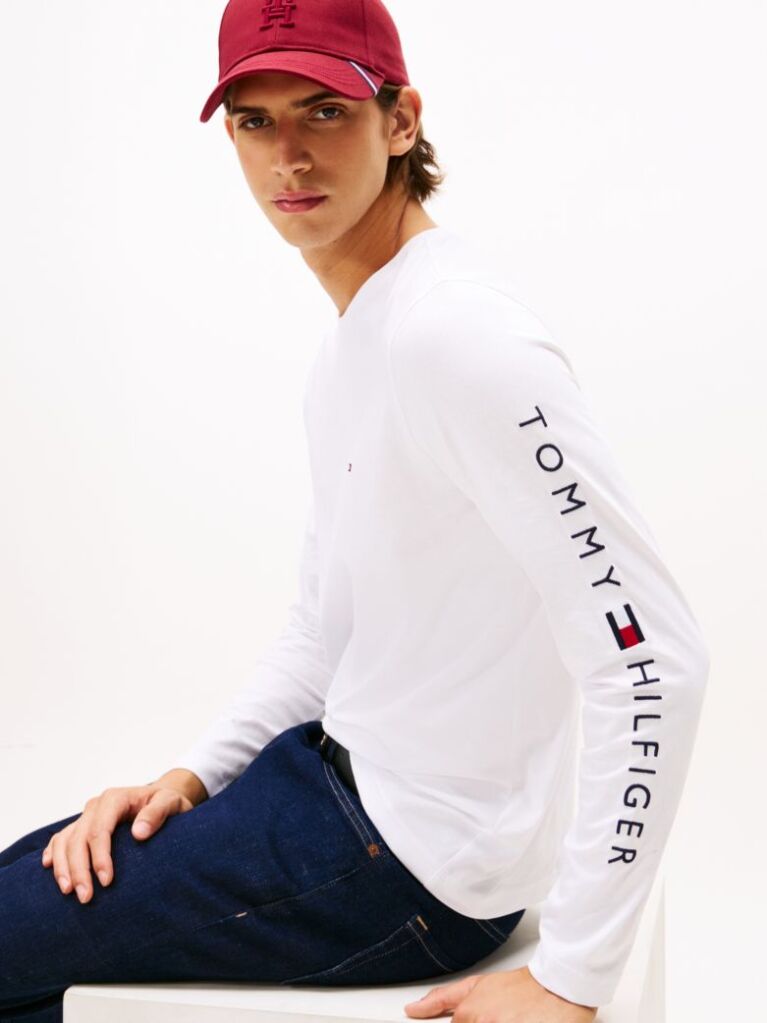 Alb Tricou Cu Maneca Lunga Slim Fit  Barbati