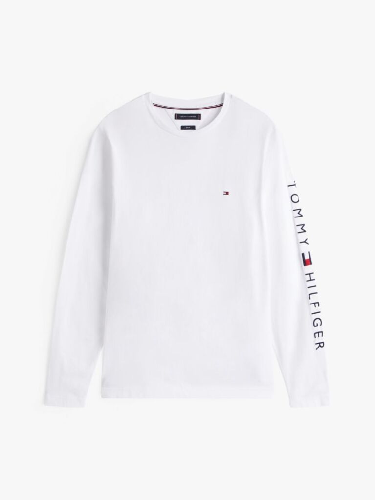 Alb Tricou Cu Maneca Lunga Slim Fit  Barbati
