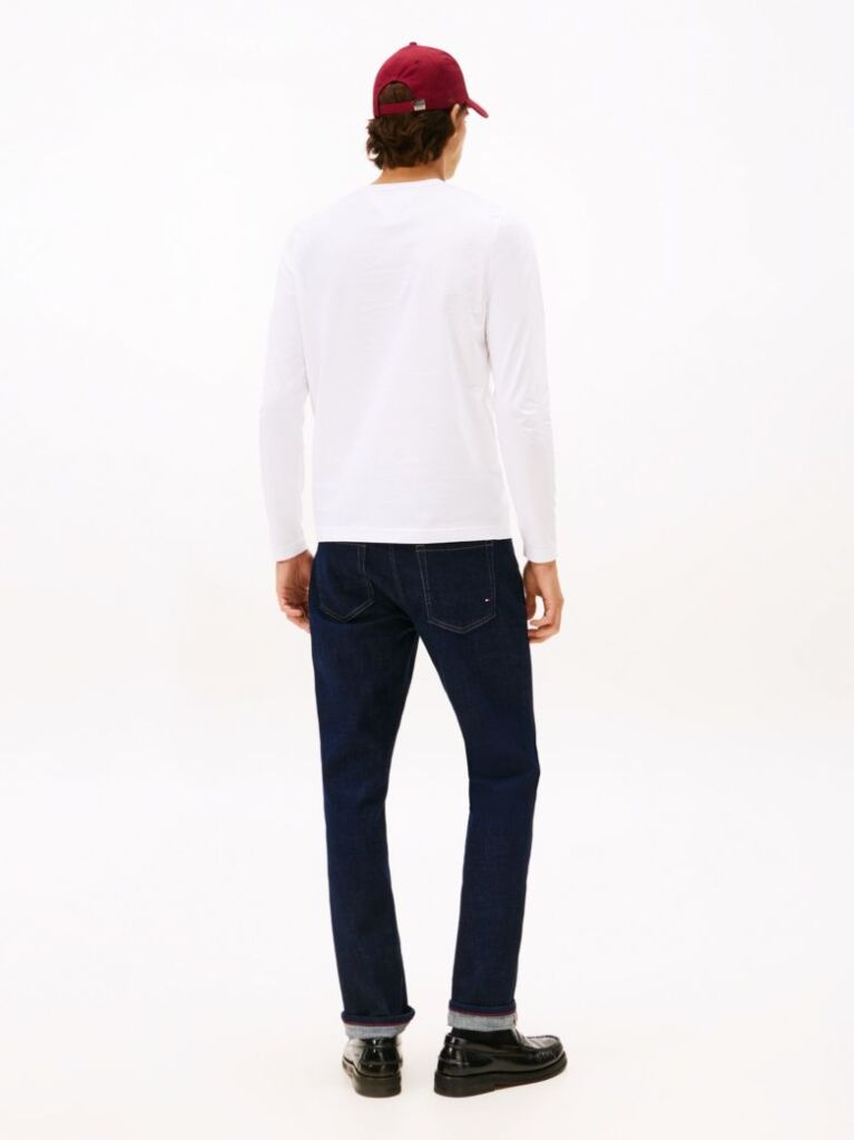 Alb Tricou Cu Maneca Lunga Slim Fit  Barbati
