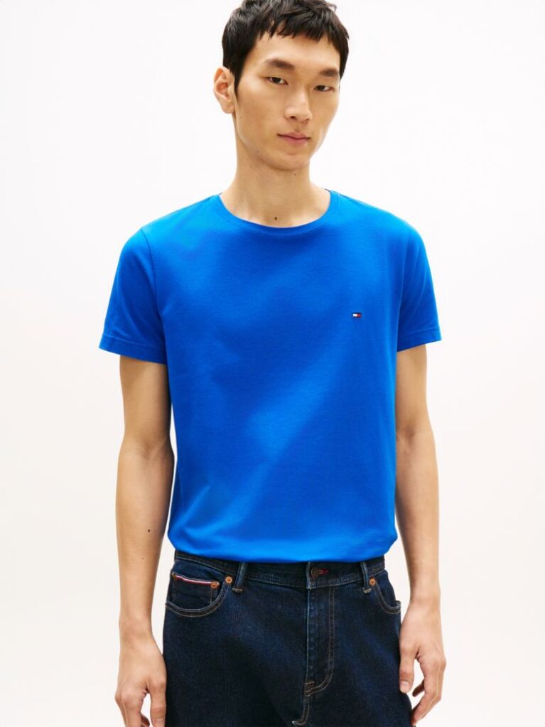 Blue Tricou Slim Fit Cu Steag Brodat  Barbati