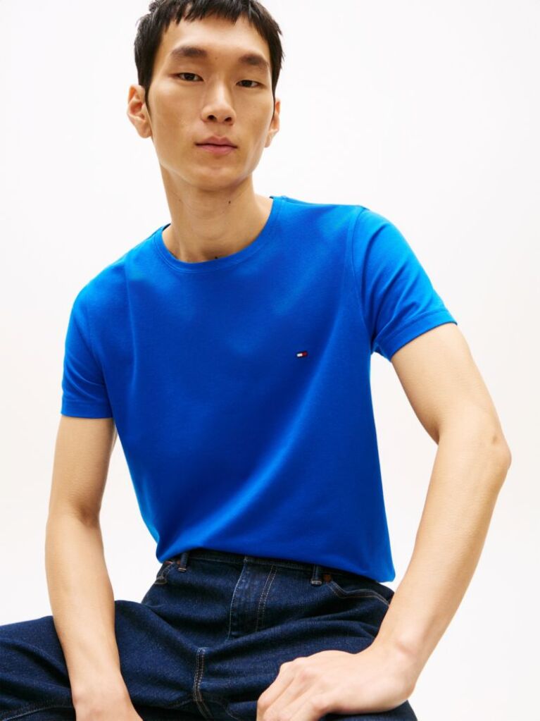Blue Tricou Slim Fit Cu Steag Brodat  Barbati