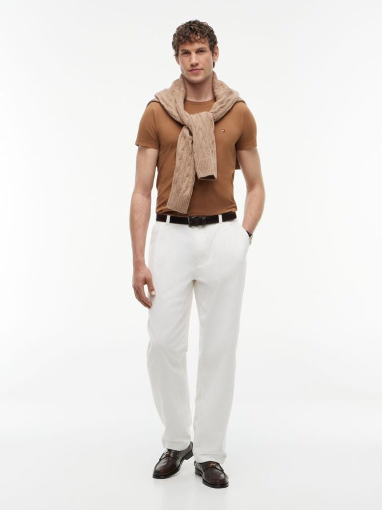 Brown Flag Embroidery Slim Fit T-Shirt  Men