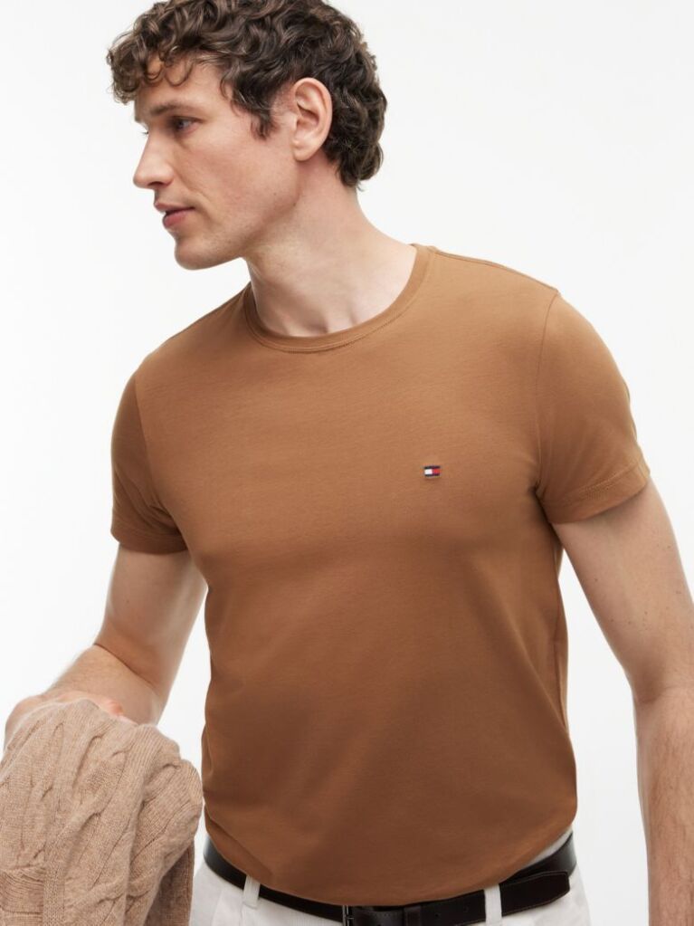 Brown Flag Embroidery Slim Fit T-Shirt  Men