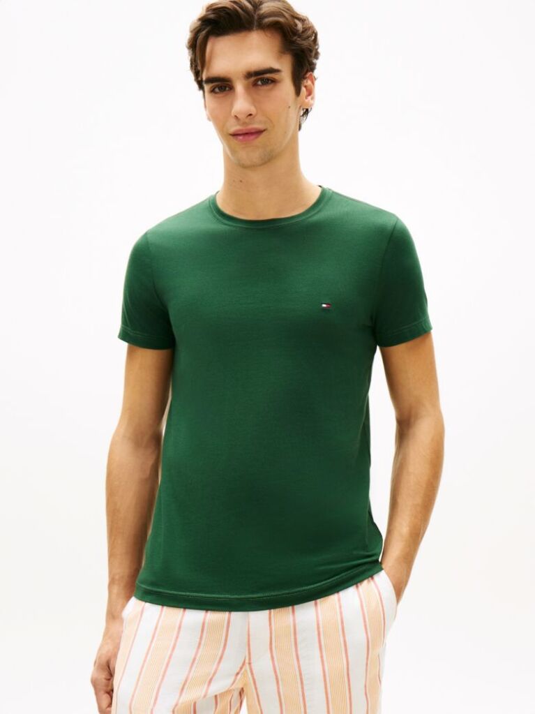 Verde Tricou Slim Fit Cu Steag Brodat  Barbati