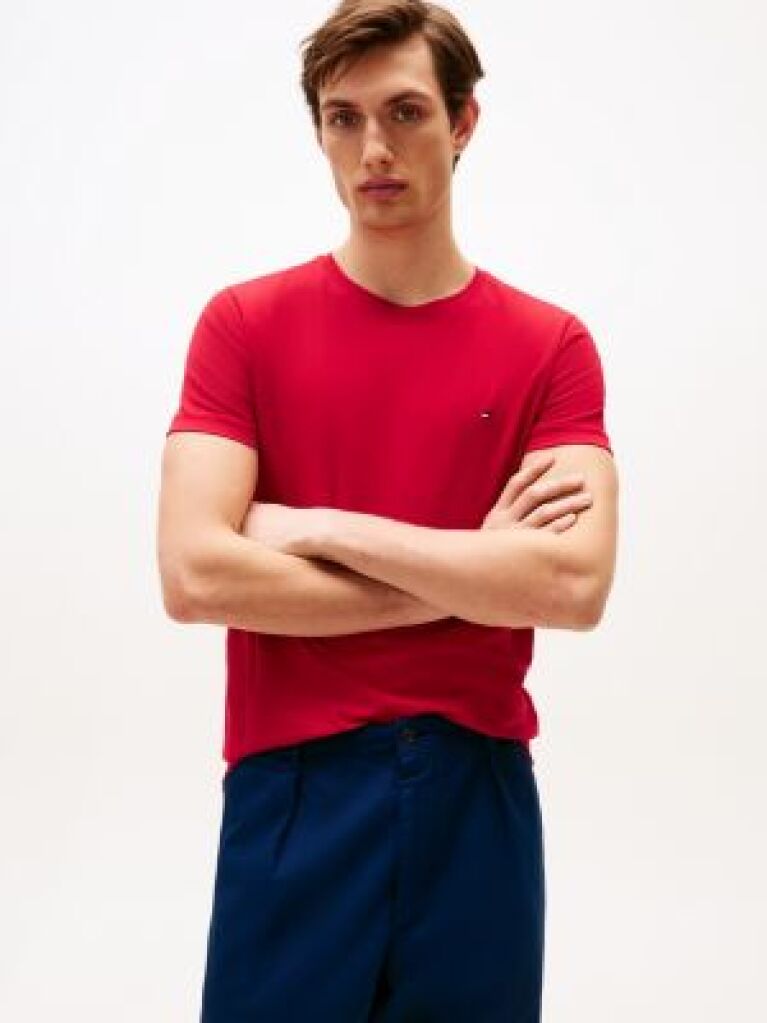 Rosu Tricou Slim Fit Cu Steag Brodat  Barbati