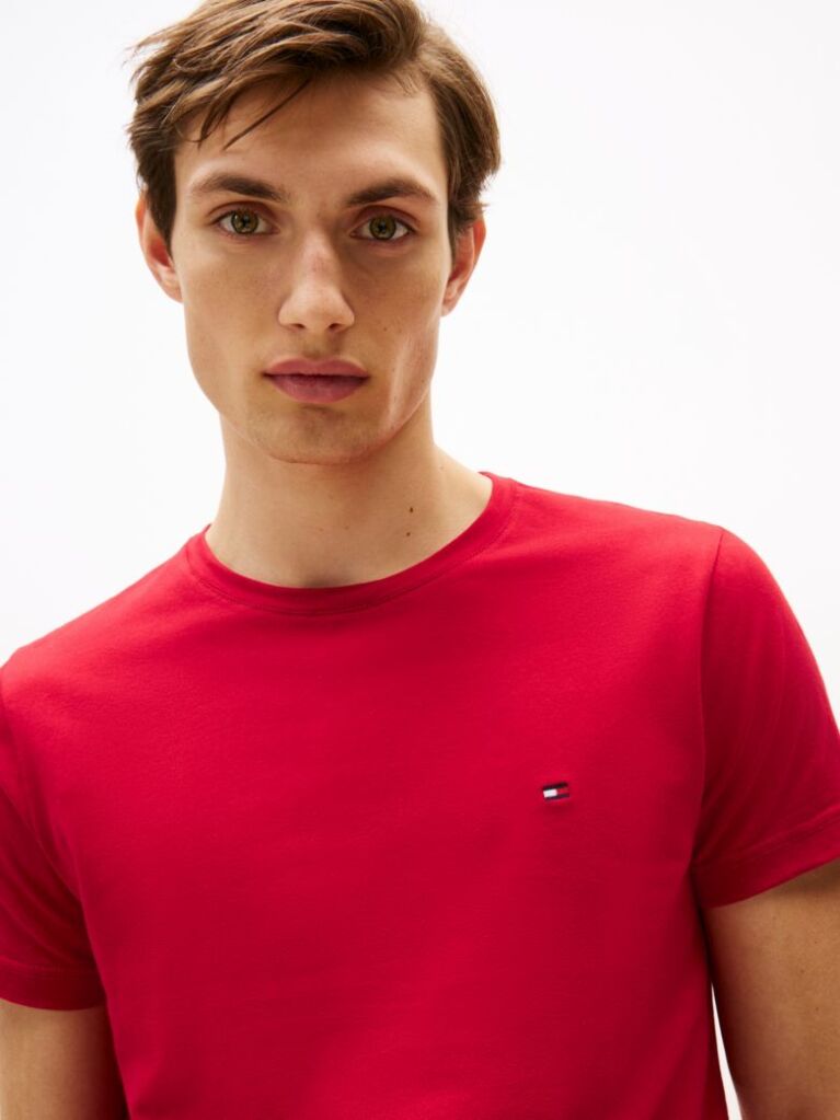 Rosu Tricou Slim Fit Cu Steag Brodat  Barbati