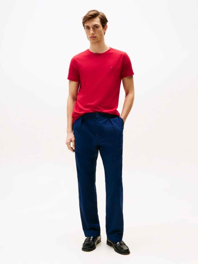 Rosu Tricou Slim Fit Cu Steag Brodat  Barbati