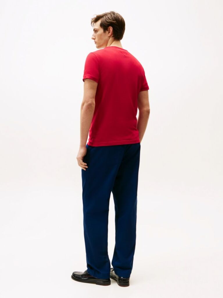 Rosu Tricou Slim Fit Cu Steag Brodat  Barbati