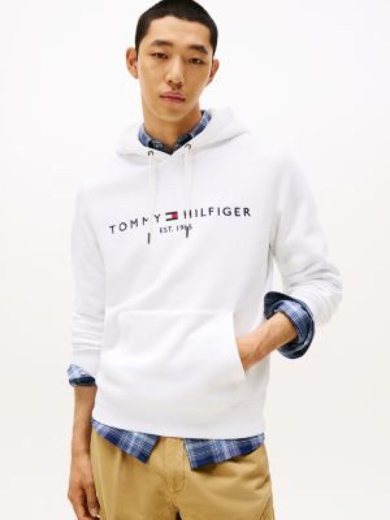 White Tommy Logo Hoody  Men