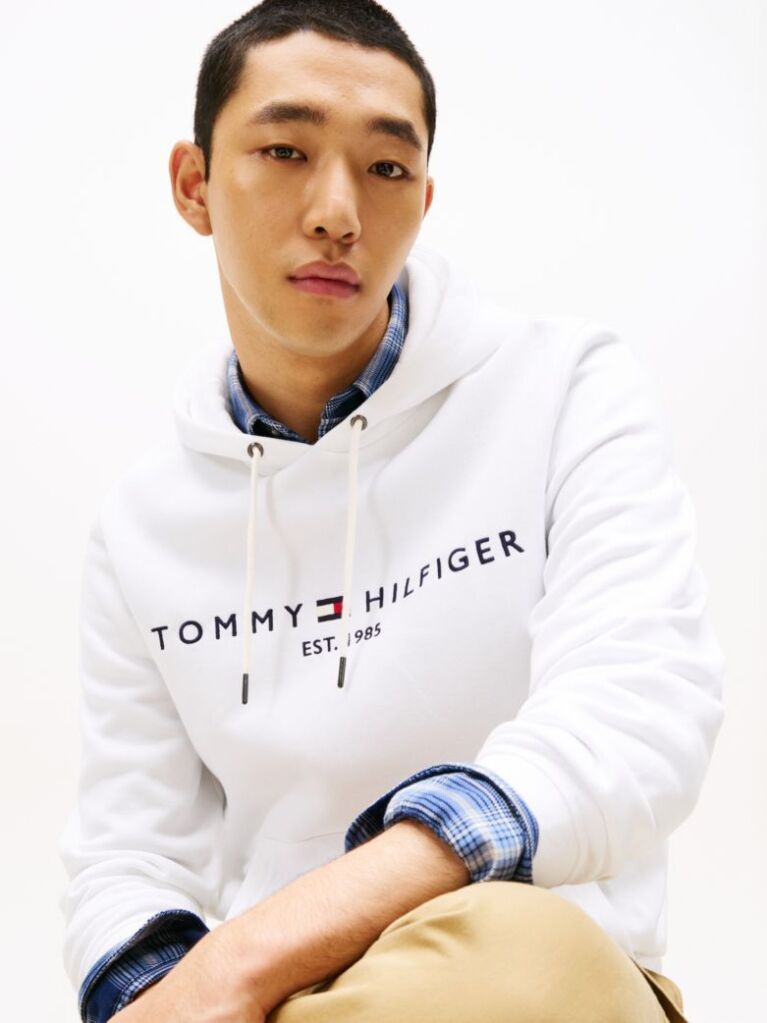 White Tommy Logo Hoody  Men