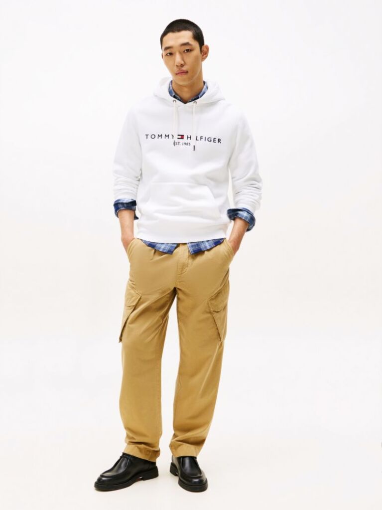 White Tommy Logo Hoody  Men