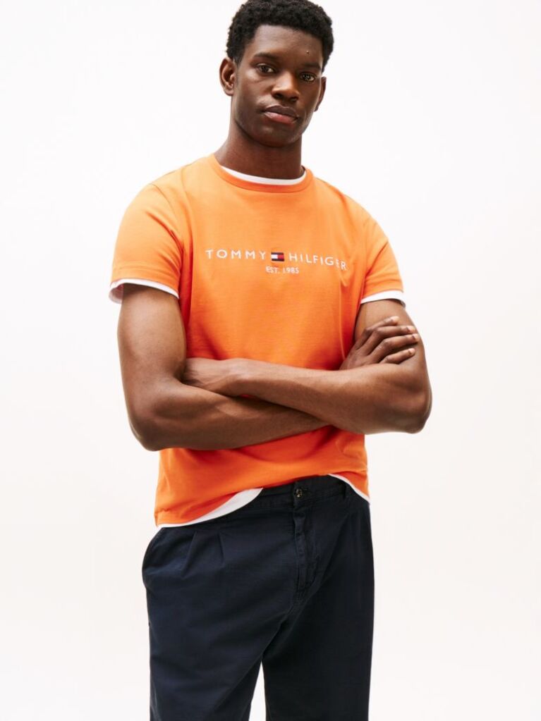 Portocaliu Tricou Slim Fit Cu Logo  Barbati