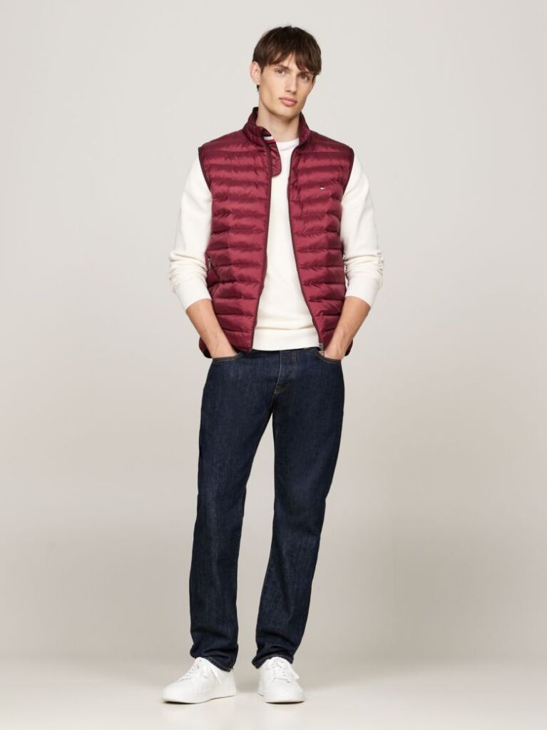 Red PACKAGING QUILTED VEST FROM RECYCLED MATERIALS  Men