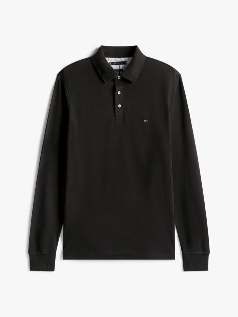 Negru Tricou Polo Cu Maneca Lunga 1985 Collection Slim Fit  Barbati