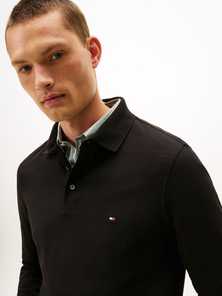Negru Tricou Polo Cu Maneca Lunga 1985 Collection Slim Fit  Barbati
