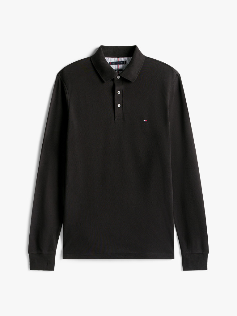 Negru Tricou Polo Cu Maneca Lunga 1985 Collection Slim Fit  Barbati