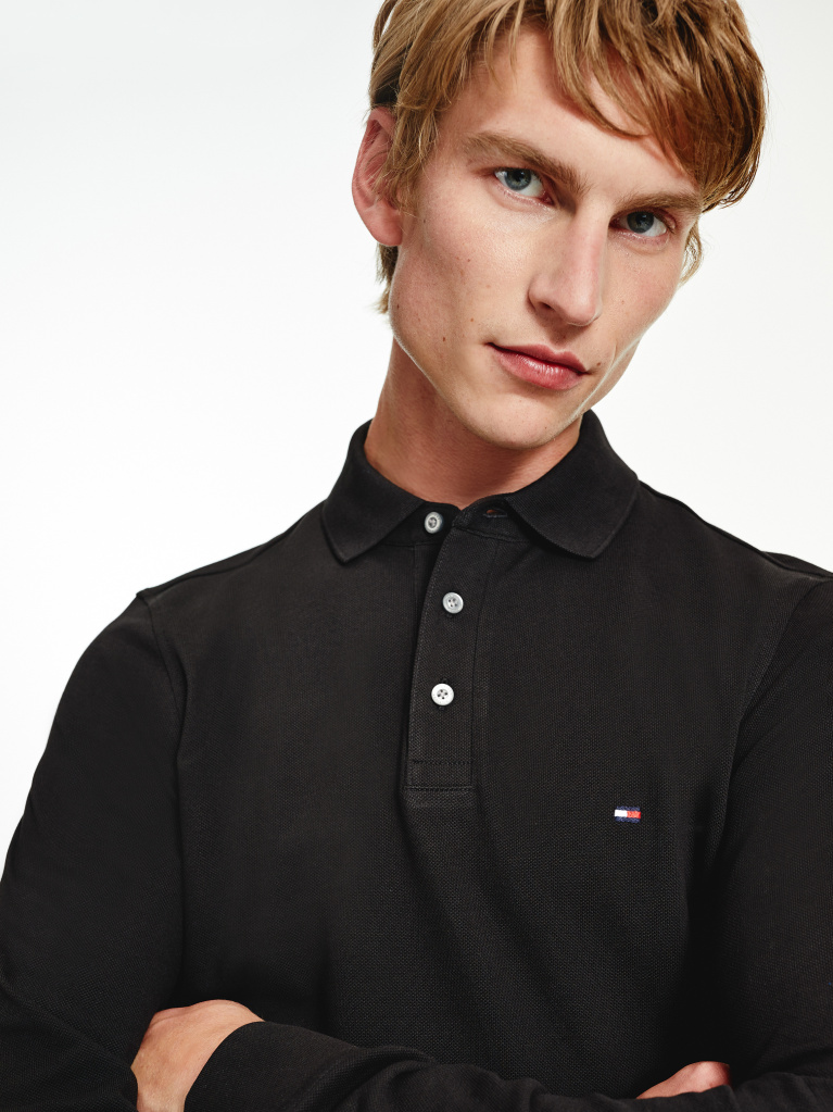 Negru Tricou Polo Cu Maneca Lunga 1985 Collection Slim Fit  Barbati