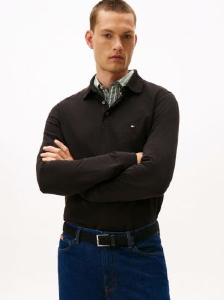 Negru Tricou Polo Cu Maneca Lunga 1985 Collection Slim Fit  Barbati