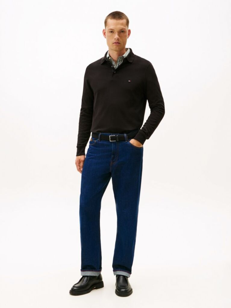 Negru Tricou Polo Cu Maneca Lunga 1985 Collection Slim Fit  Barbati