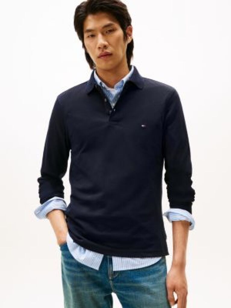 Blue Tricou Polo Cu Maneca Lunga 1985 Collection Slim Fit  Barbati